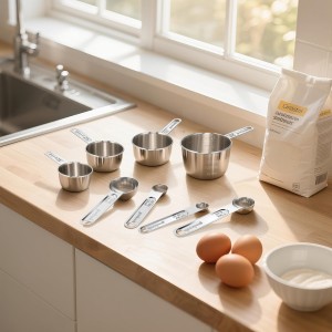 Measuring Cups and Spoons Set (8 Piece), Stainless Steel Measuring，4 Spoons, 4 Cups, Metal Measuring Cups for Cooking & Baking