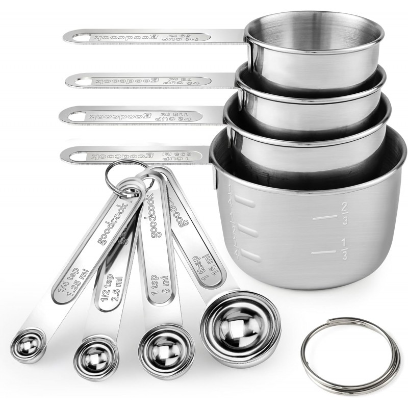 Measuring Cups and Spoons Set (8 Piece), Stainless Steel Measuring，4 Spoons, 4 Cups, Metal Measuring Cups for Cooking & Baking