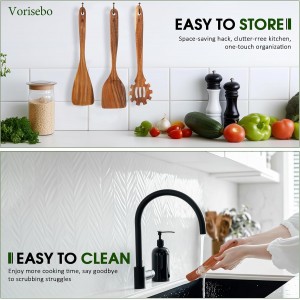 12 Piece Wooden Spoons for Cooking, Natural Teak Wooden Utensils Set, Handmade Wood Kitchen Utensil Set with Holder and Spoon, Durable Nonstick, Comfort Grip Wood Cookware Tool