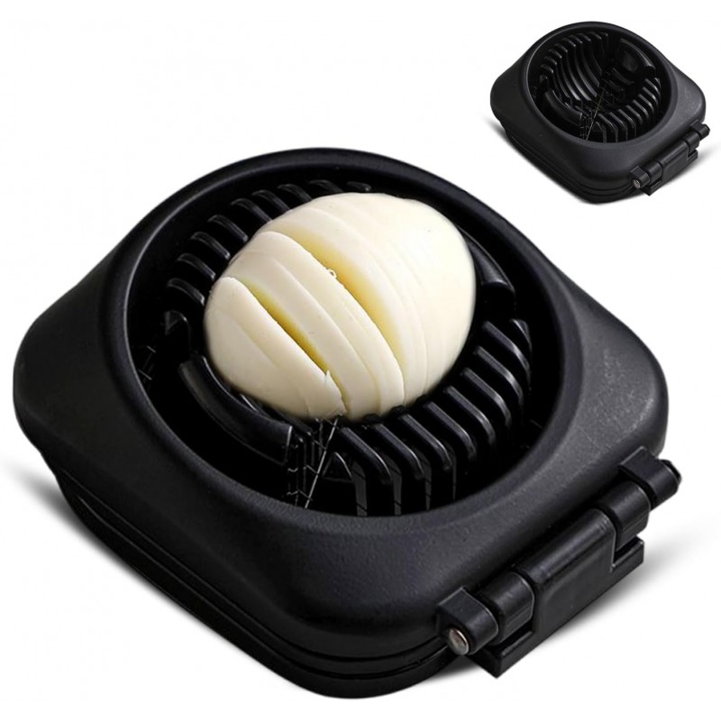 Egg Slicer, 2 in 1 Egg Slicer for Hard Boiled Eggs, Stainless Steel Wire Egg Slicers, Kitchen Multipurpose Egg Cutter with Storage Box, for Cutting Eggs, Strawberries and Cherry Tomatoes (Black)