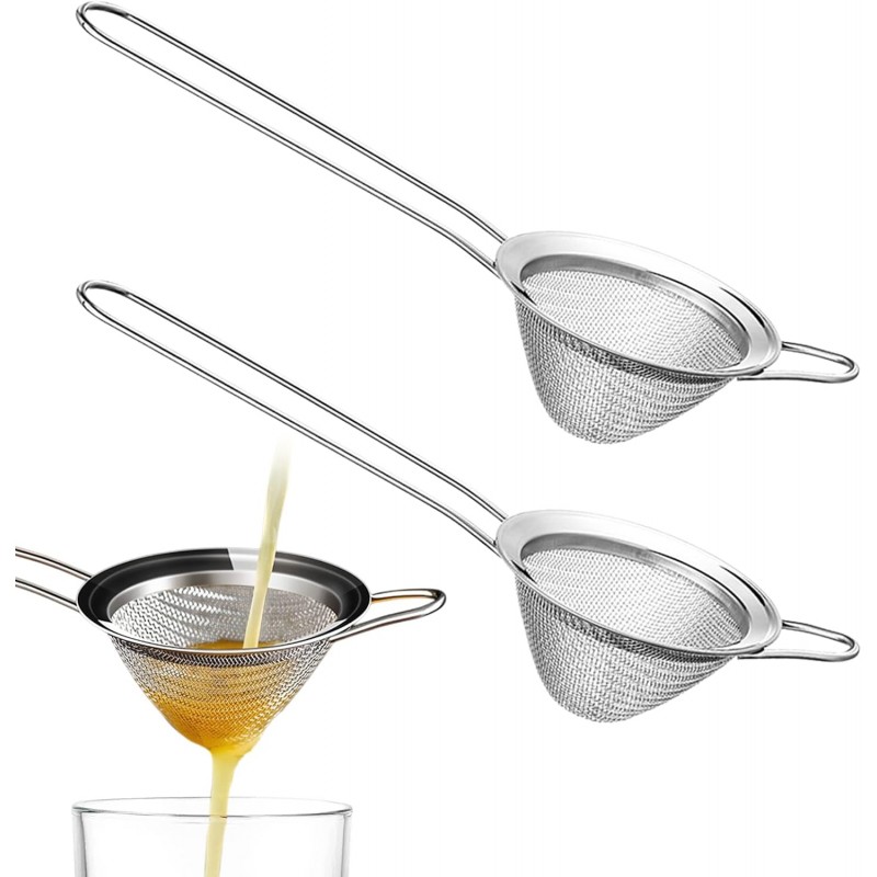 2-Pack Stainless Steel Fine Mesh Cocktail Strainer – Filters Out Drink Sediment for Cocktails, Ideal for Home Bartenders & Kitchen: Removes Tea/Coffee Particles