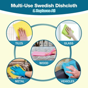 Swedish Dishcloths for Kitchen 15 Pack Reusable Paper Towels, Super Absorbent & Quick Dry, Eco-Friendly Compostable Cleaning Cloths for Dishes, Countertops & Glass, Durable Sponge Cloth Set