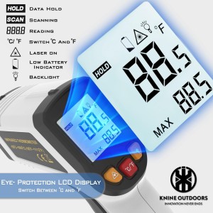 KNINE OUTDOORS Infrared Thermometer Laser Temperature Gun, -58℉ to 1112℉, Single Laser Targeting, Distance to Spot Ratio 12:1, for Cooking, Oven and Meat (White)