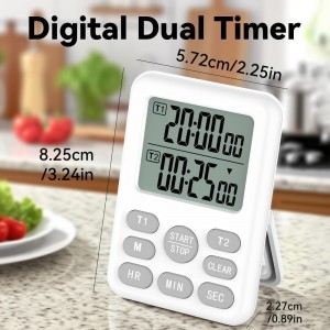 Dual Kitchen Timer Digital - 2 Channel for Cooking with Loud Adjustable Alarm, Magnetic Back and Stand, Battery Operated for Baking, BBQ, Study, and Exercise