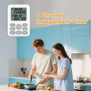 Dual Kitchen Timer Digital - 2 Channel for Cooking with Loud Adjustable Alarm, Magnetic Back and Stand, Battery Operated for Baking, BBQ, Study, and Exercise