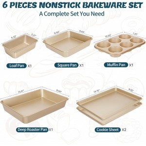 Baking Pans Set, Nonstick Stackable Bakeware Sets, Oven Pans for Cooking, AIVIKI 6 Pieces Baking Sheets Set Including Cookie Sheet, Deep Roaster Pan, Square Pan, Loaf Pan, Muffin Pan, Carbon Steel