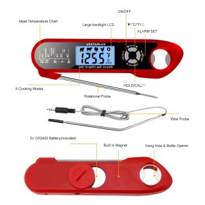 Digital Instant Read Meat Thermometer Waterproof Kitchen Food Cooking Thermometer Dual Probes Backlight, Alarm, °F/°C for BBQ Grill Smoker Steak Turkey Frying Baking Oven Water Oil