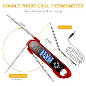 Digital Instant Read Meat Thermometer Waterproof Kitchen Food Cooking Thermometer Dual Probes Backlight, Alarm, °F/°C for BBQ Grill Smoker Steak Turkey Frying Baking Oven Water Oil