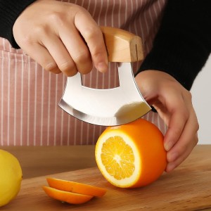 Alaskan Ulu Knives Pizza Cutter Chopper Slicer for Salad Vegetables Meat Chopping Mincing with Wooden Stand Arthritic Tool 5x4in (2)