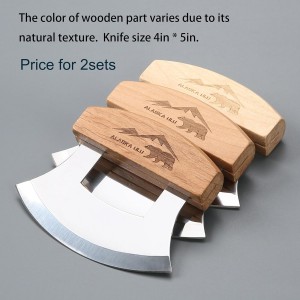 Alaskan Ulu Knives Pizza Cutter Chopper Slicer for Salad Vegetables Meat Chopping Mincing with Wooden Stand Arthritic Tool 5x4in (2)