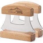 Alaskan Ulu Knives Pizza Cutter Chopper Slicer for Salad Vegetables Meat Chopping Mincing with Wooden Stand Arthritic Tool 5x4in (2)