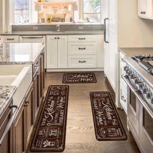 Sets of 3 Brown Kitchen Rugs and Mats Retro Brown Kitchen Rugs Non Slip Washable Door Mats for Floor Home Bathroom Cabin Farmhouse Decor