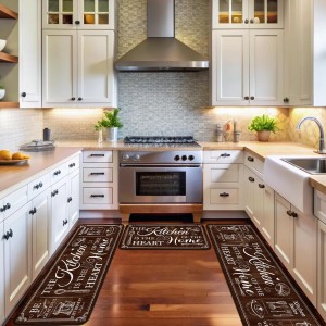 Sets of 3 Brown Kitchen Rugs and Mats Retro Brown Kitchen Rugs Non Slip Washable Door Mats for Floor Home Bathroom Cabin Farmhouse Decor