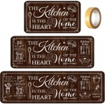 Sets of 3 Brown Kitchen Rugs and Mats Retro Brown Kitchen Rugs Non Slip Washable Door Mats for Floor Home Bathroom Cabin Farmhouse Decor