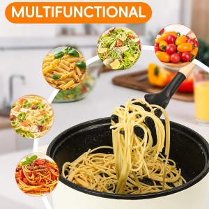 Premium Spaghetti Spoon Pasta Fork, Silicone Pasta Spoon with Teeth and Wood Handle, Non-Scratch Pasta Server for Spaghetti, Noodles, and All Pasta Types MEET GREAT