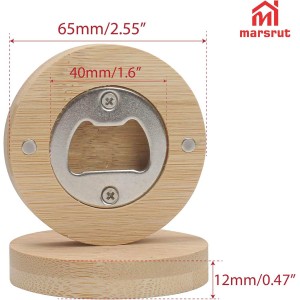 30pcs Bamboo Bottle Opener, Wood Bulk Wooden Openers, Fridge Magnet Round Beer Opener, 2.6