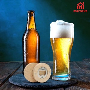 30pcs Bamboo Bottle Opener, Wood Bulk Wooden Openers, Fridge Magnet Round Beer Opener, 2.6