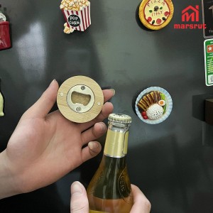 30pcs Bamboo Bottle Opener, Wood Bulk Wooden Openers, Fridge Magnet Round Beer Opener, 2.6