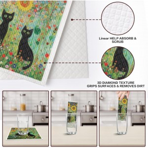 Black Cat Swedish Dishcloths for Kitchen, 6 Pack Reusable Dish Cloths for Washing Dishes, Absorbent Swedish Dish Towels for Home Kitchen Cleaning Fast Drying Washable Dishes Cloths