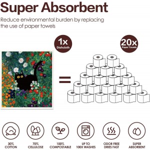 Black Cat Swedish Dishcloths for Kitchen, 6 Pack Reusable Dish Cloths for Washing Dishes, Absorbent Swedish Dish Towels for Home Kitchen Cleaning Fast Drying Washable Dishes Cloths