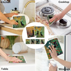 Black Cat Swedish Dishcloths for Kitchen, 6 Pack Reusable Dish Cloths for Washing Dishes, Absorbent Swedish Dish Towels for Home Kitchen Cleaning Fast Drying Washable Dishes Cloths