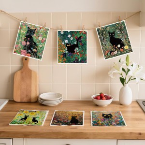 Black Cat Swedish Dishcloths for Kitchen, 6 Pack Reusable Dish Cloths for Washing Dishes, Absorbent Swedish Dish Towels for Home Kitchen Cleaning Fast Drying Washable Dishes Cloths