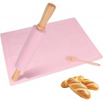 3Pcs Silicone Rolling Pin for Baking Sets,15Inch Pastry Dough Roller with Wooden Handle Silicone Mat and Brush, Non Stick Surface Rolling Pins for Dough Cookie Baking Supplies Kitchen Accessories