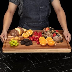Extra Large Acacia Wood Cutting Board 24"x18" – Reversible Wooden Butcher Block for Kitchen with Deep Juice Groove, Side Handles – Chopping Board & Serving Tray for Meat, Vegetables, Cheese