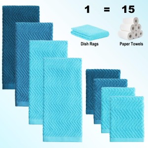 100% Cotton Kitchen Towels and Dishcloths Set, Pack of 8 Super Absorbent 16