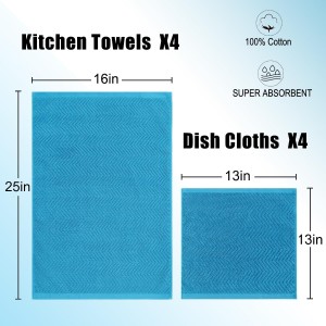 100% Cotton Kitchen Towels and Dishcloths Set, Pack of 8 Super Absorbent 16