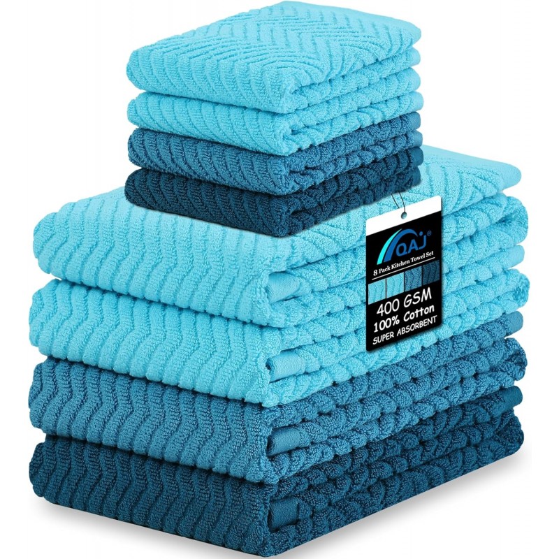 100% Cotton Kitchen Towels and Dishcloths Set, Pack of 8 Super Absorbent 16