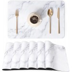 QIYI Placemats Set of 6, 12x18 Inch Faux Leather Place Mats for Kitchen Dinning, Heat Resistant Anti Slip Table Mats, Waterproof Wipeable Washable Placemat Party Table Décor, White Marble