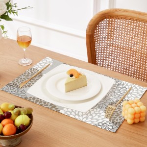 QIYI Boho Placemats Set of 6, 12x18 Inch Linen Fabric Place Mats for Kitchen Dinning, Farmhouse Rustic Floral Cloth Table Mats, Washable Placemat Party Table Décor, Brown Floral Burst