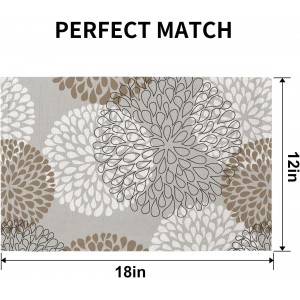 QIYI Boho Placemats Set of 6, 12x18 Inch Linen Fabric Place Mats for Kitchen Dinning, Farmhouse Rustic Floral Cloth Table Mats, Washable Placemat Party Table Décor, Brown Floral Burst