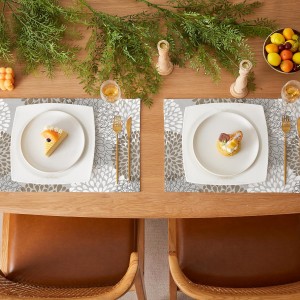 QIYI Boho Placemats Set of 6, 12x18 Inch Linen Fabric Place Mats for Kitchen Dinning, Farmhouse Rustic Floral Cloth Table Mats, Washable Placemat Party Table Décor, Brown Floral Burst