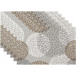 QIYI Boho Placemats Set of 6, 12x18 Inch Linen Fabric Place Mats for Kitchen Dinning, Farmhouse Rustic Floral Cloth Table Mats, Washable Placemat Party Table Décor, Brown Floral Burst