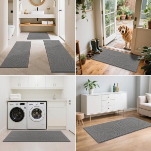 SHACOS Kitchen Rugs Sets of 3 Non Slip Washable Polypropylene Low Pile Absorbent Resist Dirt Kitchen Floor Mat 3 Piece for Entryway, Hallway, Front of Sink (20