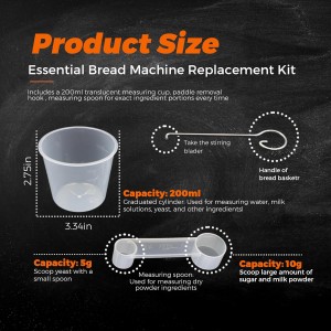 Bread Maker Machine Spare Parts – BPA-Free PP Measuring Cup with Paddle Removal Hook & Measuring Spoon for Precise Baking (200ml, Translucent)