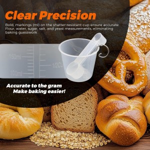 Bread Maker Machine Spare Parts – BPA-Free PP Measuring Cup with Paddle Removal Hook & Measuring Spoon for Precise Baking (200ml, Translucent)