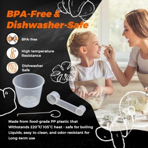 Bread Maker Machine Spare Parts – BPA-Free PP Measuring Cup with Paddle Removal Hook & Measuring Spoon for Precise Baking (200ml, Translucent)
