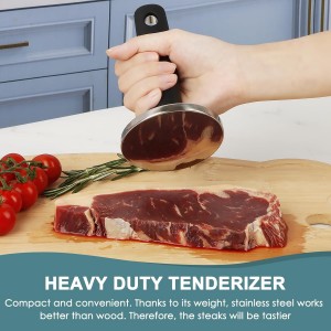 KAYCROWN Meat Pounder Tenderizer, Stainless Steel Kitchen Meat Tenderizer Hammer, Round Chicken Flattener Tool with Comfortable-Grip Rubber Handle for Flattening Cutlets and Tenderizing Meat
