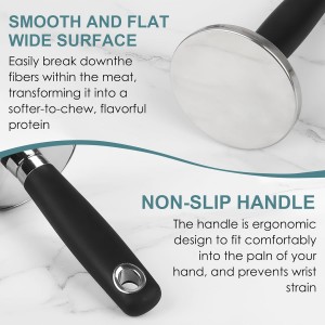 KAYCROWN Meat Pounder Tenderizer, Stainless Steel Kitchen Meat Tenderizer Hammer, Round Chicken Flattener Tool with Comfortable-Grip Rubber Handle for Flattening Cutlets and Tenderizing Meat