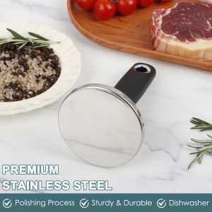 KAYCROWN Meat Pounder Tenderizer, Stainless Steel Kitchen Meat Tenderizer Hammer, Round Chicken Flattener Tool with Comfortable-Grip Rubber Handle for Flattening Cutlets and Tenderizing Meat