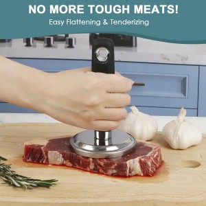 KAYCROWN Meat Pounder Tenderizer, Stainless Steel Kitchen Meat Tenderizer Hammer, Round Chicken Flattener Tool with Comfortable-Grip Rubber Handle for Flattening Cutlets and Tenderizing Meat
