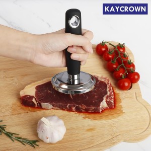 KAYCROWN Meat Pounder Tenderizer, Stainless Steel Kitchen Meat Tenderizer Hammer, Round Chicken Flattener Tool with Comfortable-Grip Rubber Handle for Flattening Cutlets and Tenderizing Meat