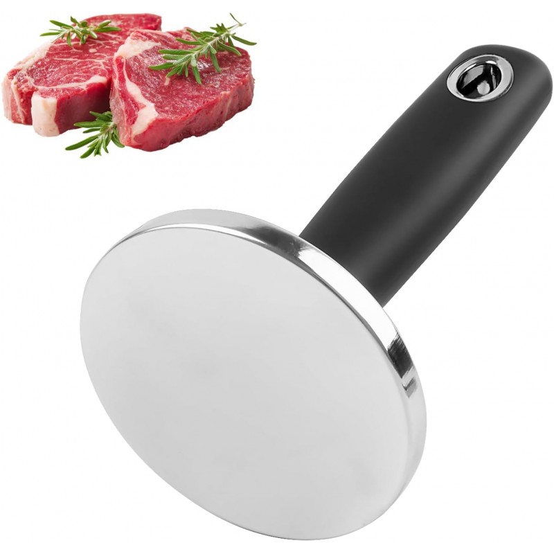 KAYCROWN Meat Pounder Tenderizer, Stainless Steel Kitchen Meat Tenderizer Hammer, Round Chicken Flattener Tool with Comfortable-Grip Rubber Handle for Flattening Cutlets and Tenderizing Meat
