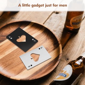 6PCS Poker Card Bottle Openers, Stainless Steel Credit Card Size Beer Bottle Opener - 3 Black & 3 Silver Poker Themed Cap Openers (Ace of Spades Design)