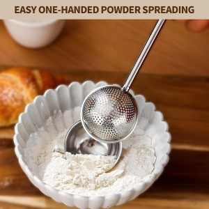 Flour Duster powder sugar shaker duster Stainless Steel Sugar Pick Up and Dust Flour Sifter Powder Sifter with Spring Handle for Baking 2PCS
