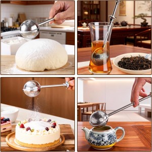 Flour Duster powder sugar shaker duster Stainless Steel Sugar Pick Up and Dust Flour Sifter Powder Sifter with Spring Handle for Baking 2PCS