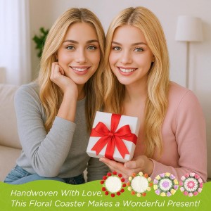 Flower Crochet Coasters, Handmade Bouquet Blanket Coaster with Crochet Plant Pot Fun Soft Decorative Drink Coasters for Coffee Tabletop Protection and Home Decor (Pink, 1Pc)